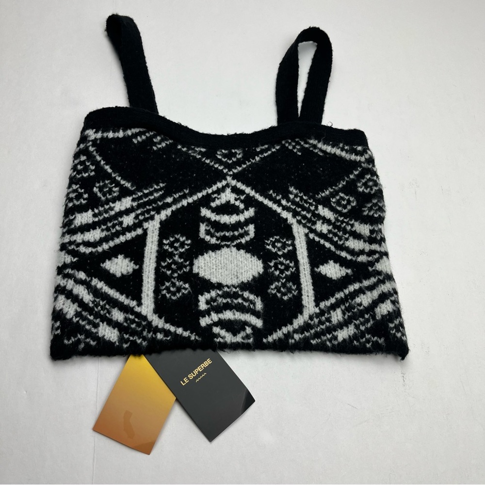 Le Superbe‎ Clairvoyant Bra Top Women Small Black White Sweater Cropped Tank NEW